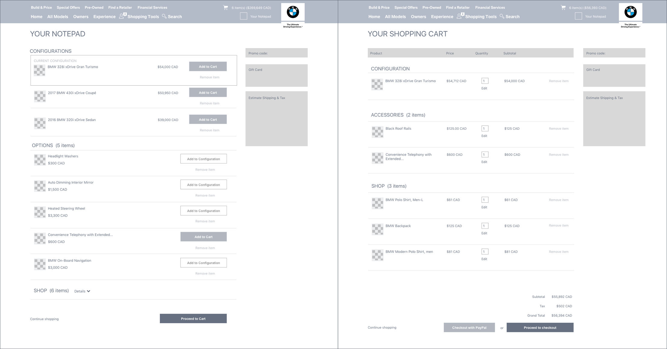 BMW wireframes