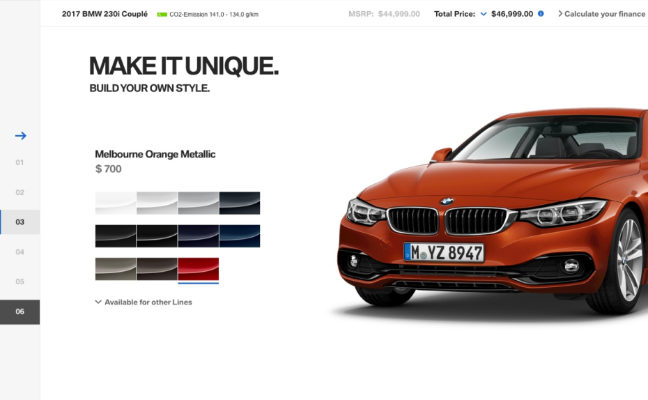 BMW Configurator interface